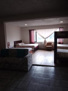 Hospedaje Familiar في كوينكا: غرفة معيشة بها سريرين وأريكة