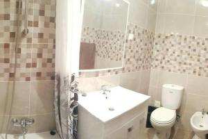 uma casa de banho com um WC, um lavatório e um chuveiro em Chez Rosa em Vila Real de Santo António