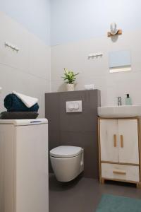 een badkamer met een toilet en een wastafel bij FILMOWA KAMIENICA in Łódź