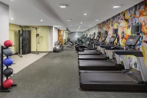 une salle de sport avec des rames de tapis roulants et des machines dans l'établissement TownePlace Suites by Marriott New York Manhattan/Chelsea, à New York