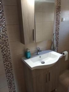 a bathroom with a white sink and a mirror at AMISIANA LITTLE BEAUTY NEXT TO NATURE in Kavala