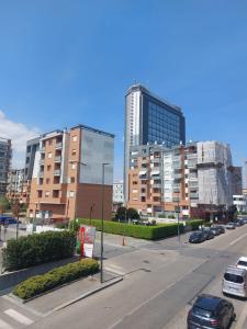 una calle de la ciudad con coches aparcados frente a edificios altos en Torino Casa Maria - 2 Bedroom Apartment, en Turín
