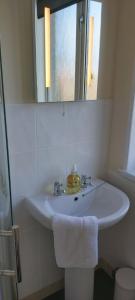 a bathroom with a white sink and a mirror at Newmarket in Stornoway +21 photos