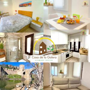 un collage de photos d'une chambre d'hôtel dans l'établissement Casa de la GALERA, à Tolède