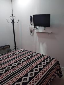 ein Schlafzimmer mit einem Bett und einem TV an der Wand in der Unterkunft Los Girasoles del Sur in Wilde
