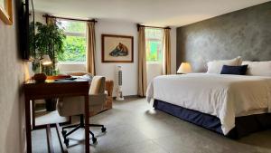 a bedroom with a bed and a desk and a desk at Casa Tamayo in Mexico City
