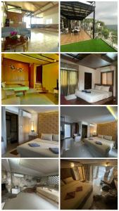 a series of four pictures of a hotel room at ภูนางฟ้า Angel Hill in Ban Khlong Phai