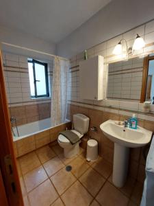 a bathroom with a toilet and a sink and a tub at Notos Guesthouse in Monemvasia +10 photos