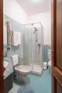 ヴァレッジョ・スル・ミンチョにあるAgriturismo San Francescoのバスルーム(シャワー、洗面台、トイレ付)