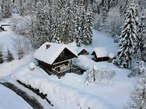 Dwarfs cabin overlooking Julian Alps near Bled að vetri til