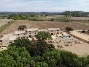 - une vue aérienne sur une maison et un vignoble dans l'établissement Mas du Couchant, à Suze-la-Rousse