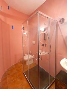 eine Glasdusche im Bad mit WC in der Unterkunft Podere San Giovanni in Pomaia