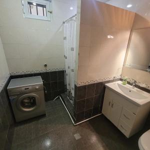a bathroom with a washing machine and a sink at Family home in Yerevan