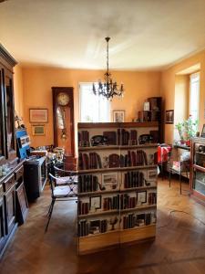 a room with a book shelf filled with books at Villa Brumar in Brebbia
