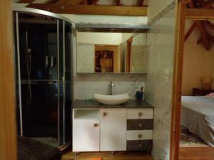 a bathroom with a sink and a glass shower at La Villa Belle in La Trinité +14 photos