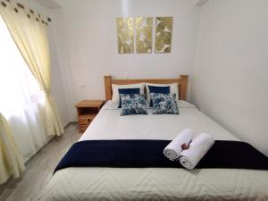 萊瓦鎮的住宿－Apartamento en Villa de Leyva，一间卧室配有一张大床和毛巾