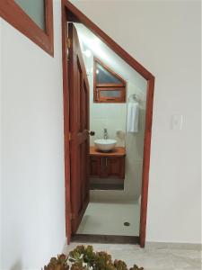 萊瓦鎮的住宿－Apartamento en Villa de Leyva，一间带水槽和镜子的浴室