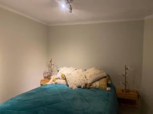 a bedroom with a bed with pillows on it at Espectacular departamento de Lujo, al frente del mar in Coquimbo +18 photos