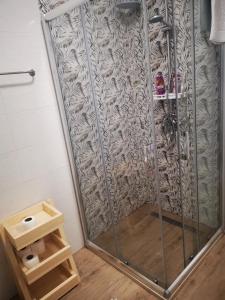 eine Dusche mit Glastür im Bad in der Unterkunft Apartman Dream House in Mostar