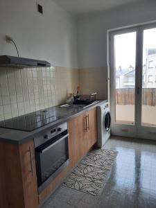 una cucina con lavandino, piano cottura e forno a microonde di Ruthen'Stay 1 bedroom Apartment a Rodez