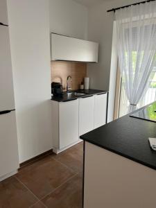 a kitchen with a sink and a counter top at Graz, Citytrip, Städtereise, Style-Apartment Loft 35 in Graz