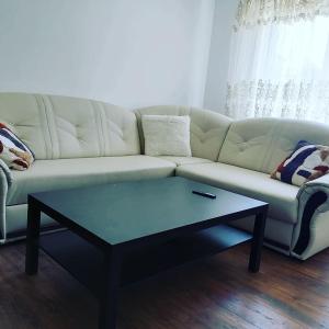 a living room with a couch and a coffee table at La bunici in Baia Mare +1 photo