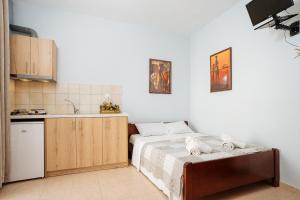 a small kitchen with a bed in a room at Villa Estelle in Paralia Katerinis