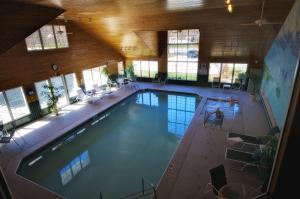 an overhead view of a large swimming pool in a building at High Point Inn in Ephraim
