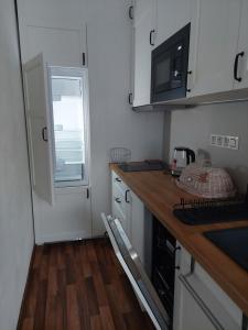 a small kitchen with a counter top and a microwave at Kopretina in Benešov nad Černou