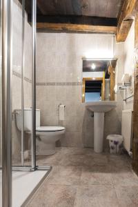 uma casa de banho com um WC e um lavatório em Hostal Etxeberri em Eugi