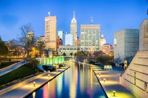 a view of a city with a river with buildings at DreamPlace Bana Home in Indianapolis