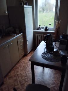 una cucina con tavolo e frigorifero di Apartament Zielona a Gdynia