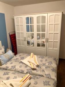 um quarto com uma cama e um grande armário branco em Haus-Petra-Maria em Bad Schlema