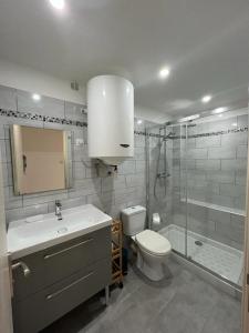 Un baño con lavabo, inodoro y ducha. en A COLETTA, en Piana