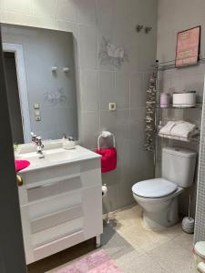 ein Badezimmer mit einem weißen Waschbecken und einem WC in der Unterkunft Romantico Wellness Casa Veronica in Elche