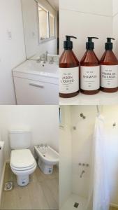 - deux photos d'une salle de bains avec toilettes et lavabo dans l'établissement DUPLEX con diseño en el corazon de Bahia Blanca, à Bahía Blanca