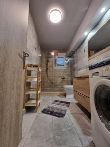 a bathroom with a washing machine and a toilet at CASA DI NIMA in Ioannina
