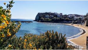a view of a beach with buildings and the ocean at LE CAMERELLE in Bacoli