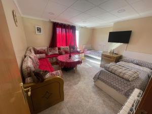 ein Wohnzimmer mit einem Sofa und einem Bett in der Unterkunft Apartamentos Atlas Terrassa V in Terrassa