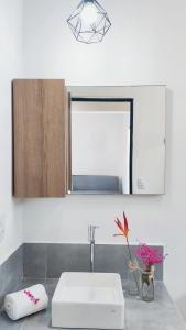 a bathroom with a sink and a mirror at Villa da Serra in Alto Paraíso de Goiás