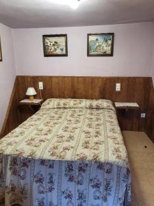 een slaapkamer met een bed en twee foto's aan de muur bij La Xiana in Taranes