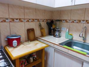 a kitchen with a sink and a counter top at Kasanty House in Paracas