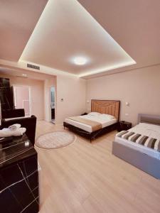 um quarto amplo com 2 camas e um sofá em PRINCIPE DEL LAGO em Shkodër