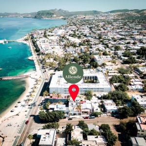 an aerial view of a resort with a red heart at Hotel Allende in La Paz