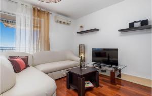 a living room with a white couch and a tv at Pet Friendly Apartment In Icici With Wifi in Ičići