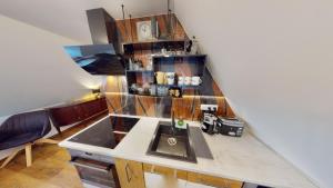 Kuchyň nebo kuchyňský kout v ubytování Apartman Ateliér Vary v nově zrekonstruovaném domě