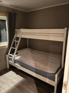 a bedroom with two bunk beds and a window at Skjomen Lodge in Elvegård