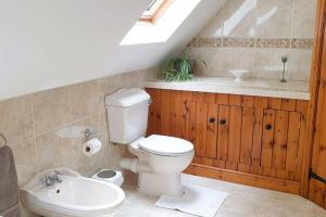 a bathroom with a toilet and a sink at Cae Coryn Cottages, Snowdonia ( Troed y Graig ) in Bala