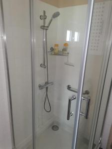 a bathroom with a shower with a glass door at Marielu in Pouilly-sur-Loire