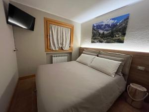 Villa dʼAllegnoにあるChalet La Stella Alpinaのベッドルーム(白いベッド1台、テレビ付)